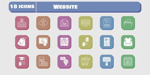 website icon set. included newsletter, shop, learn, learning, touchscreen, click, ereader, ebook, desktop, online-learning, elearning icons on white background. linear, filled styles.