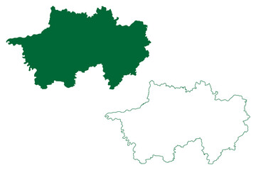Obraz premium Narsinghpur district (Madhya Pradesh State, Jabalpur division, Republic of India) map vector illustration, scribble sketch Narsinghpur map