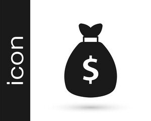 Black Money bag icon isolated on white background. Dollar or USD symbol. Cash Banking currency sign. Vector