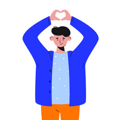 Happy man showing  hand heart with gesture. Colored flat vector illustration isolated on white background