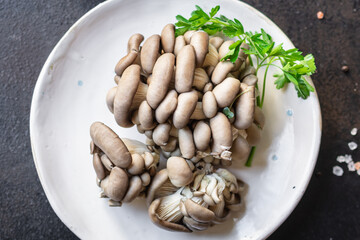 oyster mushroom raw mushrooms meal snack diet vegan or vegetarian food copy space food background rustic. top view keto or paleo diet
