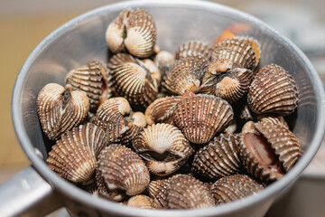 Several pieces of cooked scallops in a container