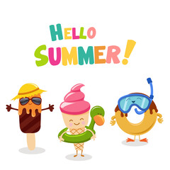 Cute Popsicle , Ice Cream and Donut Celebrating Summer
