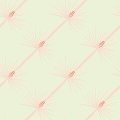 Pink dandelion flower print seamless pattern in doodle style. Light pastel background. Hand drawn print.