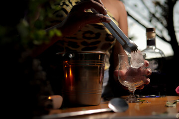 Black woman having Brazilian drink with fruit