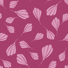 Decorative doodle seamless pattern with simple bud flowers ornament. Pink random floral backdrop.
