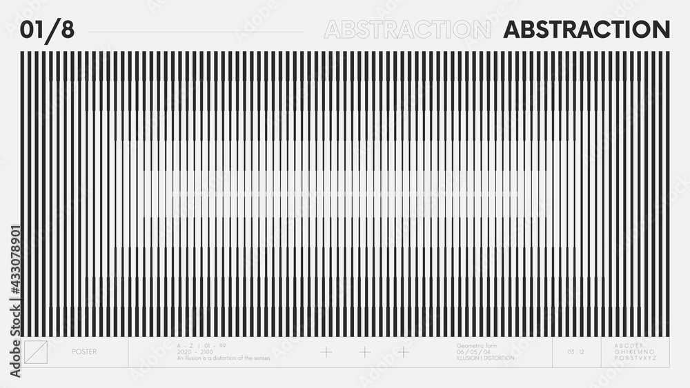 Poster Abstract modern geometric banner with simple shapes in black and white colors, graphic composition design vector background, vertical lines with halftone transition effect