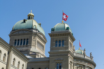 close up view of the Swiss parliament building or Bundeshaus in Bern