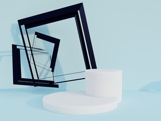 Scene with podium for mock up presentation in blue color and minimalism style with copy space, 3d render abstract background
