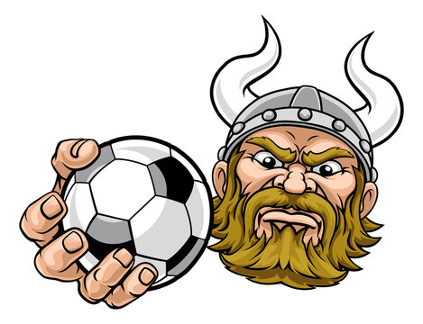 Viking Soccer Football Ball Sports Mascot Cartoon