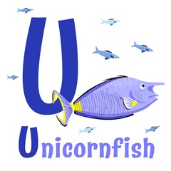 Sea Animals Alphabet. ABC for children. Letter U