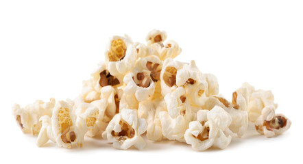 A pile of popcorn on a white background. Isolated