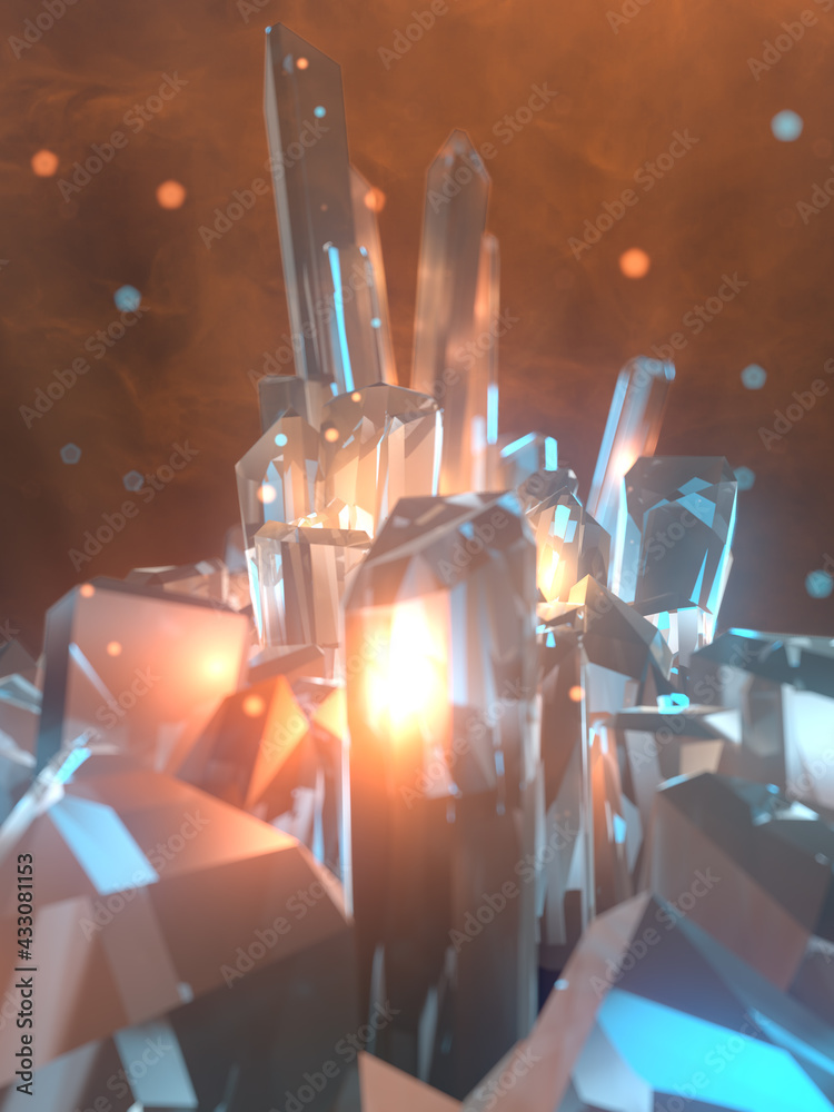 Aufkleber Luxury sparkling gemstone. Fantasy 3d rendering illustration of colored shiny crystal. Abstract artistic background