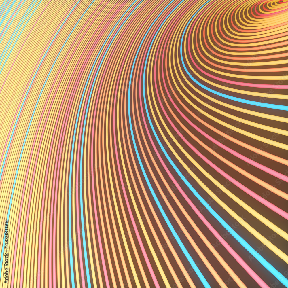Poster Twisted wires digital illustration of multicolored floating lines. Creative pattern design. 3d rendering