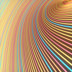 Twisted wires digital illustration of multicolored floating lines. Creative pattern design. 3d rendering