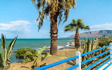 Landscape of Mediterranean sea from sicilian village Trappeto, province of Palermo, Italy