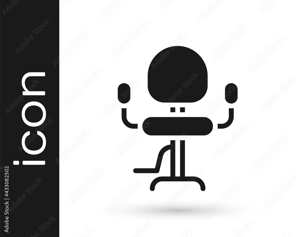 Sticker Black Barbershop chair icon isolated on white background. Barber armchair sign. Vector