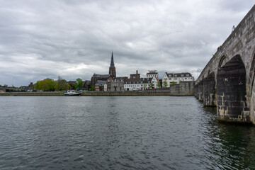 view of the Wilhelminabrug bridge over the river Maas in Maastricht