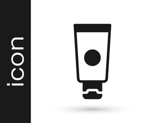Black Cream or lotion cosmetic tube icon isolated on white background. Body care products for men. Vector