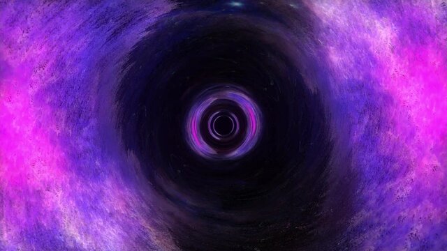 Ambient Glow Purple Dark Tech Hole Tunnel 3D Illustration Vj Loop. 4K Loop Animation of moving through a magical cyberspace space tunnel. Technology background with light vortex motion cyber space. 
