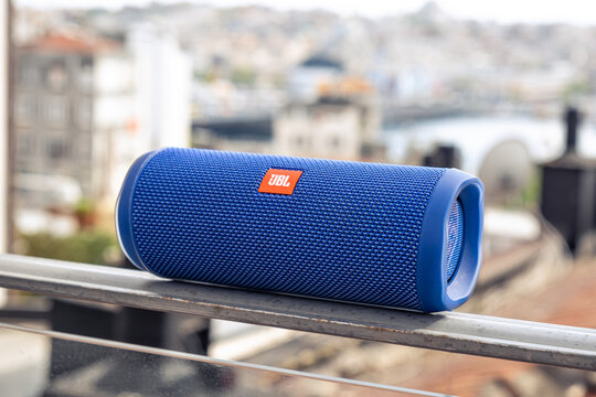 ISTANBUL, TURKEY - May, 2021: JBL Bluetooth Music Speaker Outdoor Marco Close Up