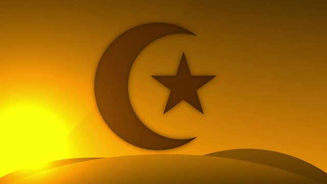 Islam Symbol Star and Crescent Animation on Golden Background