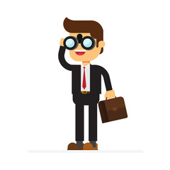 Businessman looking through binoculars searching for a job
