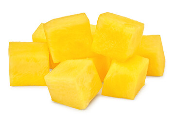 pieces of mango isolated on white background. exotic fruit. clipping path