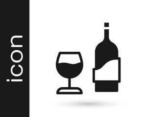 Black Wine bottle with glass icon isolated on white background. Vector