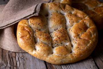 Ramadan Pita (Turkish name; Ramazan Pidesi) Traditional Turkish bread for holy month Ramadan