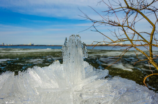 Natural ice sculpture on the lake shore