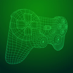 Game controller or gamepad for videogames. Wireframe low poly mesh vector illustration.