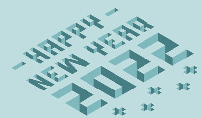 Happy new year 2022 isometric text design. Isometric element of happy new year 2022 Isometric style text with depth effect. Minimalistic happy new year illustration template.