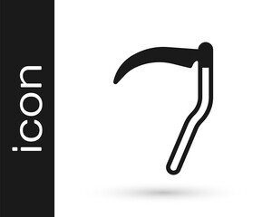 Black Scythe icon isolated on white background. Happy Halloween party. Vector