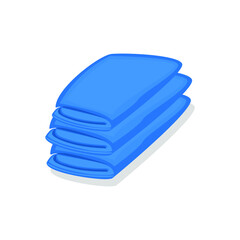 stack of blue domestic bath beach towels isolated on a white background