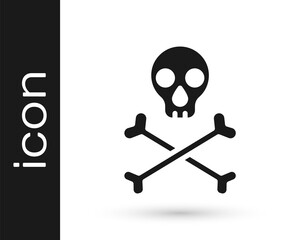 Black Skull on crossbones icon isolated on white background. Happy Halloween party. Vector