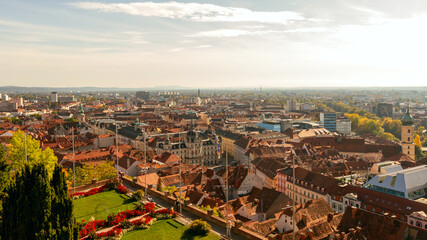 Aerial View Of Graz City Center - Graz, Styria, Austria, Europe