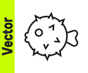 Black line Fish hedgehog icon isolated on white background. Vector
