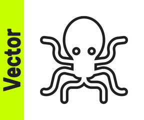 Black line Octopus icon isolated on white background. Vector