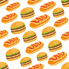 Nutritious burger and hot dog will give you a hearty a joyful day, pattern