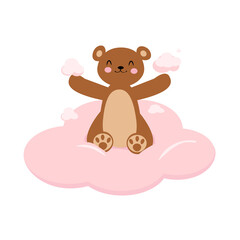 Obraz na płótnie Canvas Vector teddy bear playing on the clouds.Childish character isolated on white background.