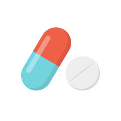 Medical pill and capsule isolated on white background. Vector illustration