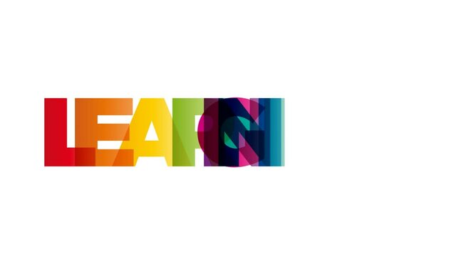 The word Learning. Animated banner with the text colored rainbow.