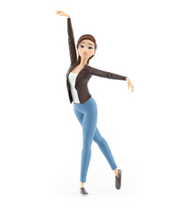 3d cartoon woman ballet dance pose - obrazy, fototapety, plakaty