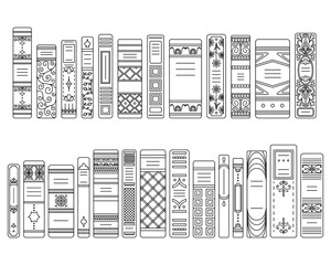 A set of outline spines of books in retro style, classic editions.