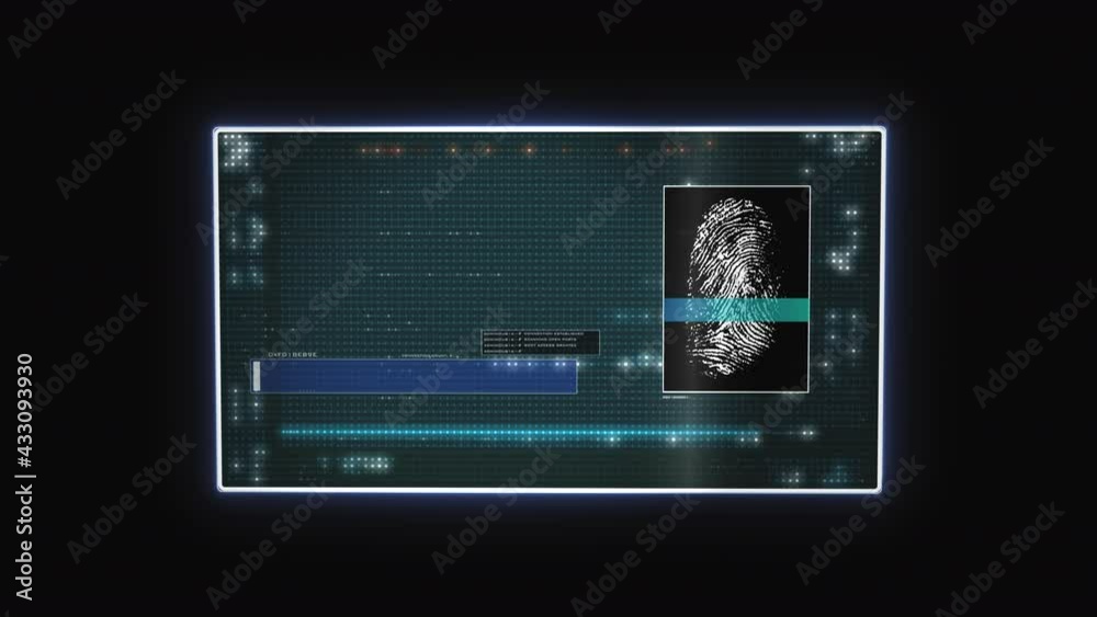 Wall mural digital futuristic credit card with fingerprint authentication on back against black background. thr