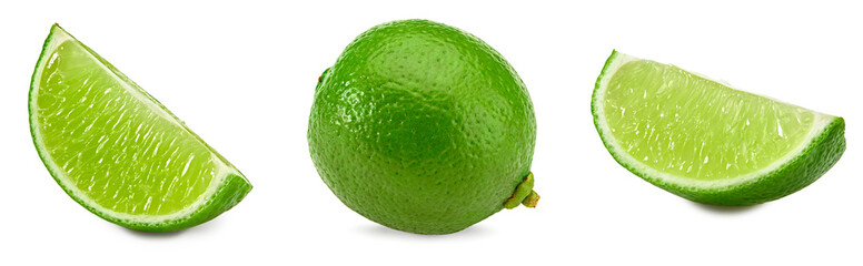 green lime isolated on white background. clipping path