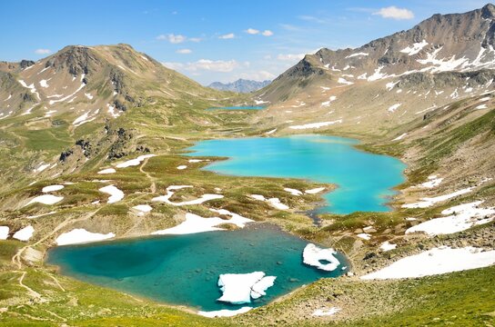beautiful view of the joeriseen near from davos klosters. Hiking in the beautiful nature. Mountain lake in switzerland