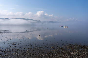Early Morning Mist on Llyn Tegid or Bala lake in Gwynedd, Wales