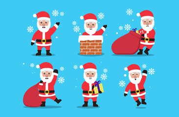 Set of cute santa claus christmas mascot logo design illustration